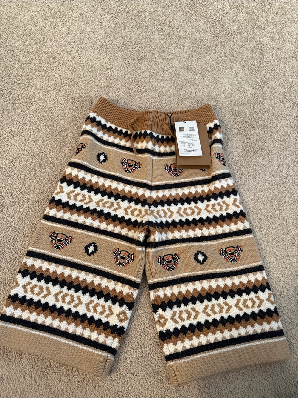 Burberry Tan Black White Patterned Kids Knit Shorts 10YR